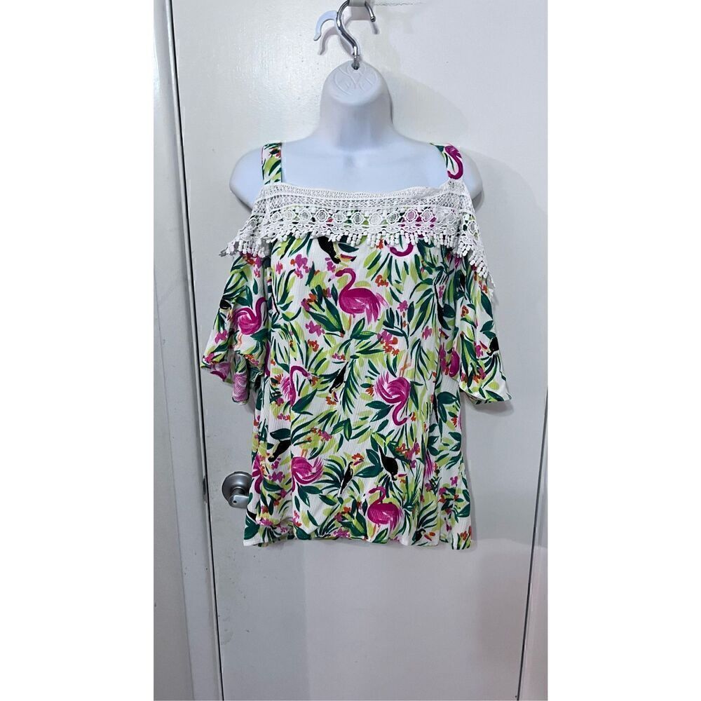 HAILEY LYN OFF TGE SHOULDER FLAMINGO TOP SIZE 1XL